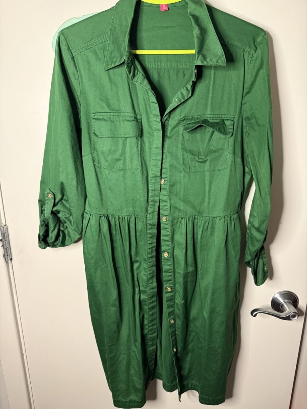 Green Utility Button Up Shirt Dress